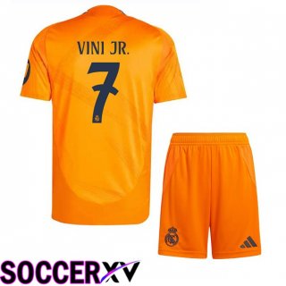 Real Madrid (Vini Jr. 7) Kids Away Soccer Jersey Orange 2024/2025