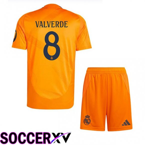 Real Madrid (Kroos 8) Kids Away Soccer Jersey Orange 2024/2025