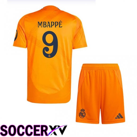 Real Madrid (Mbappé 9) Kids Away Soccer Jersey Orange 2024/2025