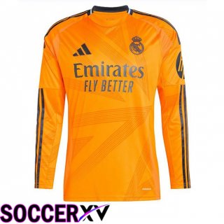 Real Madrid Away Soccer Jersey Long sleeve Orange 2024/2025