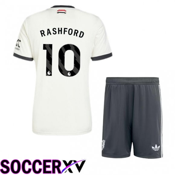 Manchester United (Rashford 10) Kids Third Soccer Jersey White 2024/2025