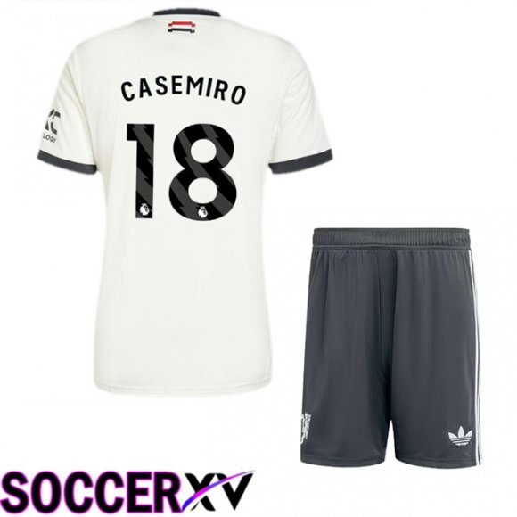 Manchester United (Casemiro 18) Kids Third Soccer Jersey White 2024/2025