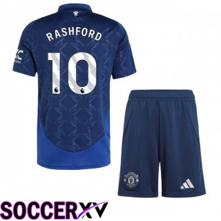 Manchester United (Rashford 10) Kids Away Soccer Jersey Blue 2024/2025