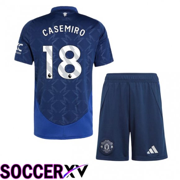 Manchester United (Casemiro 18) Kids Away Soccer Jersey Blue 2024/2025