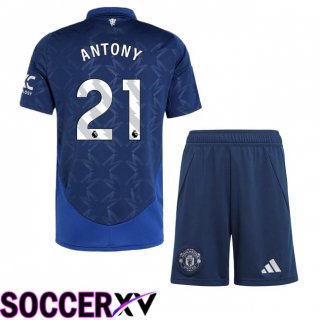 Manchester United (Antony 21) Kids Away Soccer Jersey Blue 2024/2025