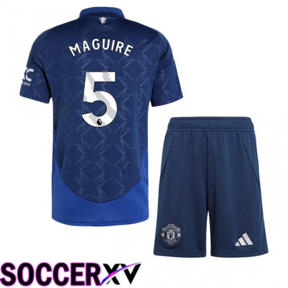 Manchester United (Maguire 5) Kids Away Soccer Jersey Blue 2024/2025