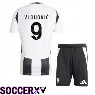 Juventus (VLAHOVIĆ 9) Kids Home Soccer Jersey Black White 2024/2025