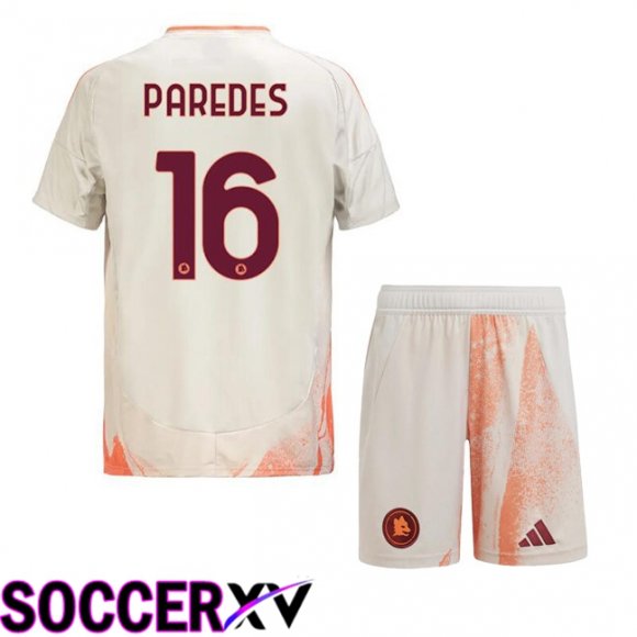 AS Rome (PAREDES 16) Kids Away Soccer Jersey White 2024/2025