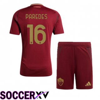 AS Rome (PAREDES 16) Kids Home Soccer Jersey Red 2024/2025