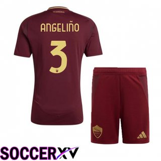 AS Rome (ANGELIÑO 3) Kids Home Soccer Jersey Red 2024/2025