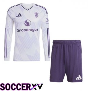 Manchester United Kids Away Soccer Jersey Long sleeve White 2025/2026