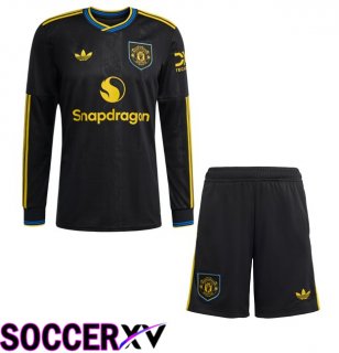 Manchester United Kids Third Soccer Jersey Long sleeve Black 2025/2026