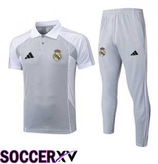 Real Madrid Soccer Polo + Training Pants White Grey 2025/2026