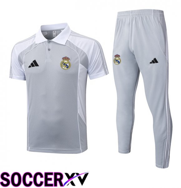 Real Madrid Soccer Polo + Training Pants White Grey 2025/2026