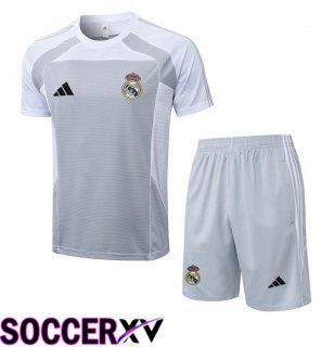 Real Madrid kit Training T Shirt + Shorts White Grey 2025/2026