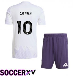 Manchester United (CUNHA 10) Kids Away Soccer Jersey White 2025/2026