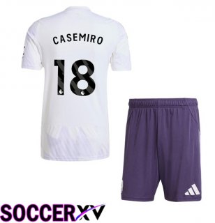Manchester United (CASEMIRO 18) Kids Away Soccer Jersey White 2025/2026