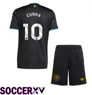 Manchester United (CUNHA 10) Kids Third Soccer Jersey Black 2025/2026