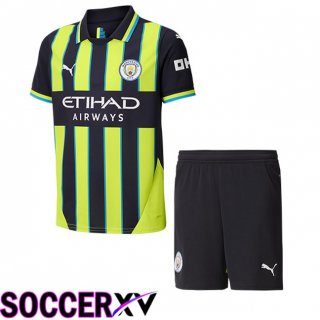 Manchester City Kids Away Soccer Jersey Green Black 2024/2025