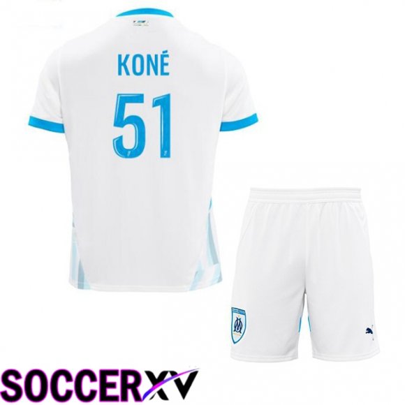 Marseille OM (KONÉ 51) Kids Home Soccer Jersey White 2024/2025