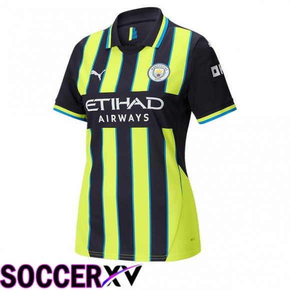 Manchester City Women Away Soccer Jersey Green Black 2024/2025