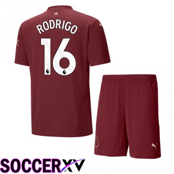 Manchester City (Rodrigo 16) Kids Third Soccer Jersey Brown 2024/2025