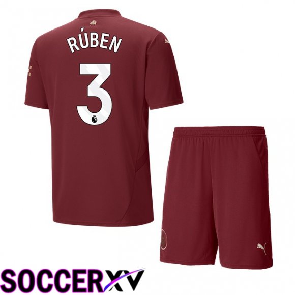 Manchester City (Ruben Dias 3) Kids Third Soccer Jersey Brown 2024/2025