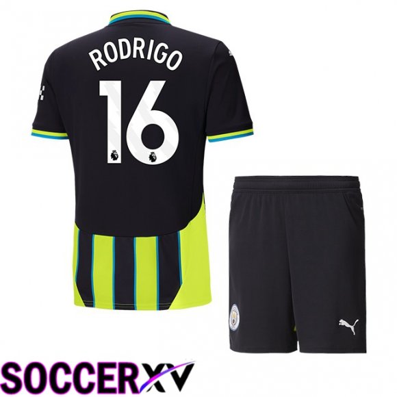 Manchester City (Rodrigo 16) Kids Away Soccer Jersey Green Black 2024/2025