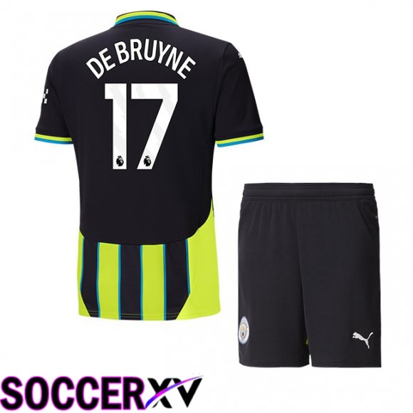 Manchester City (Kevin De Bruyne 17) Kids Away Soccer Jersey Green Black 2024/2025