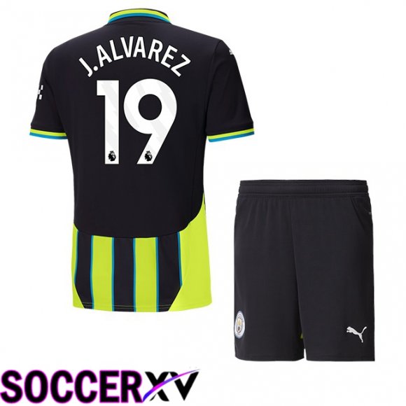 Manchester City (Julián Álvarez 19) Kids Away Soccer Jersey Green Black 2024/2025