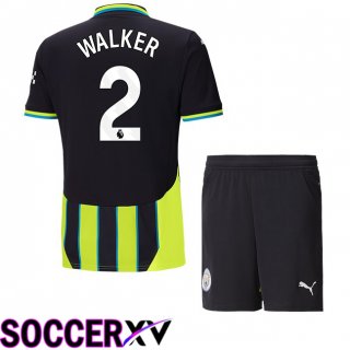 Manchester City (Kyle Walker 2) Kids Away Soccer Jersey Green Black 2024/2025