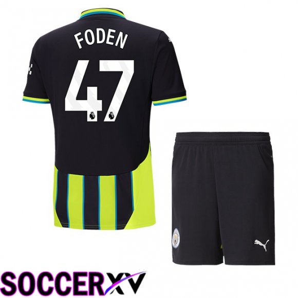 Manchester City (Phil Foden 47) Kids Away Soccer Jersey Green Black 2024/2025