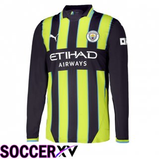 Manchester City Away Soccer Jersey Long sleeve Green Black 2024/2025