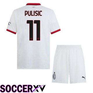 AC Milan (Pulisic 11) Kids Away Soccer Jersey White 2024/2025