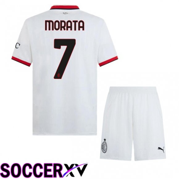 AC Milan (Morata 7) Kids Away Soccer Jersey White 2024/2025