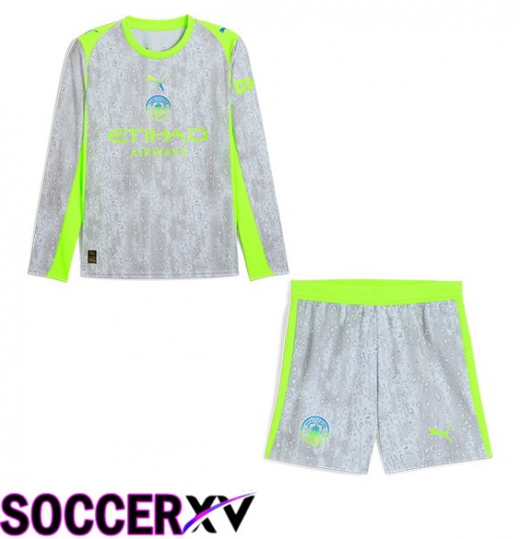 Manchester City Kids Third Soccer Jersey Long sleeve Grey Green 2025/2026