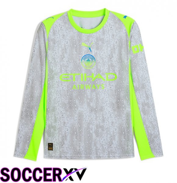 Manchester City Third Soccer Jersey Long sleeve Grey Green 2025/2026