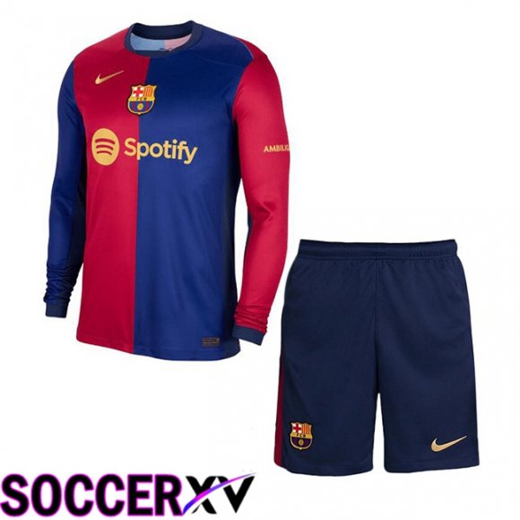 FC Barcelona Kids Home Soccer Jersey Long sleeve Blue Red 2024/2025