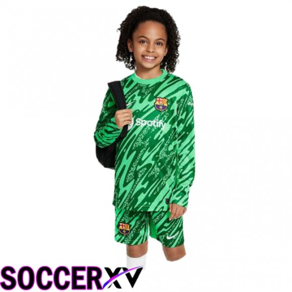 FC Barcelona Kids Goalkeeper Soccer Jersey Long sleeve Spotify Green 2024/2025