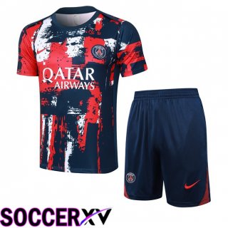 Paris PSG kit Training T Shirt + Shorts Blue Royal Red 2024/2025