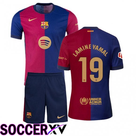 FC Barcelona (LAMINE YAMAL 19) Kids Home Soccer Jersey Blue Red 2024/2025