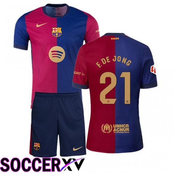 FC Barcelona (F. DE JONG 21) Kids Home Soccer Jersey Blue Red 2024/2025