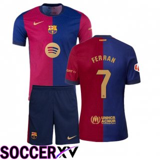 FC Barcelona (FERRAN 7) Kids Home Soccer Jersey Blue Red 2024/2025