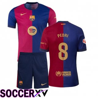 FC Barcelona (PEDRI 8) Kids Home Soccer Jersey Blue Red 2024/2025