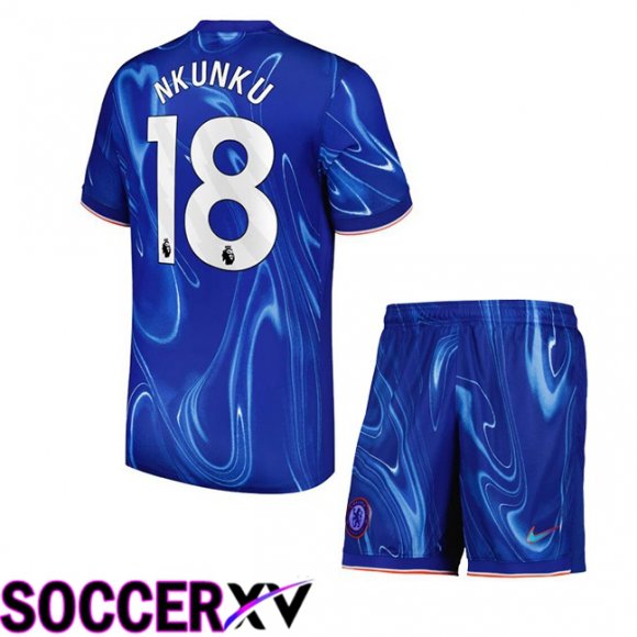 FC Chelsea (Nkunku 18) Kids Home Soccer Jersey Blue 2024/2025