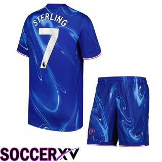 FC Chelsea (Sterling 7) Kids Home Soccer Jersey Blue 2024/2025