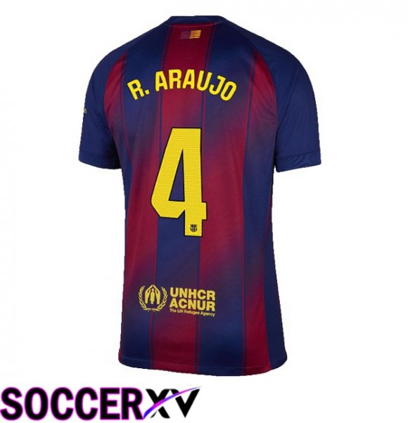 FC Barcelona (R. ARAUJO 4) Home Soccer Jersey Blue Red 2025/2026