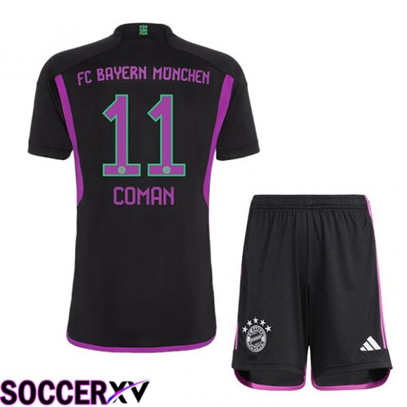 Bayern Munich (Coman 11) Kids Away Soccer Jersey Black 2023/2024