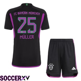 Bayern Munich (Müller 25) Kids Away Soccer Jersey Black 2023/2024