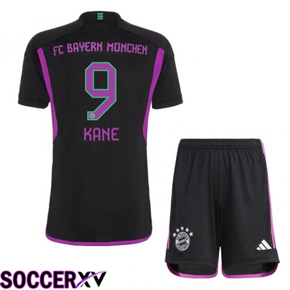 Bayern Munich (Kane 9) Kids Away Soccer Jersey Black 2023/2024